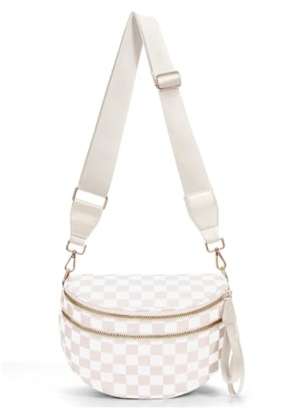 Nylon Checkerboard Crossbody Purse with Detachable Strap and Matching Pouch